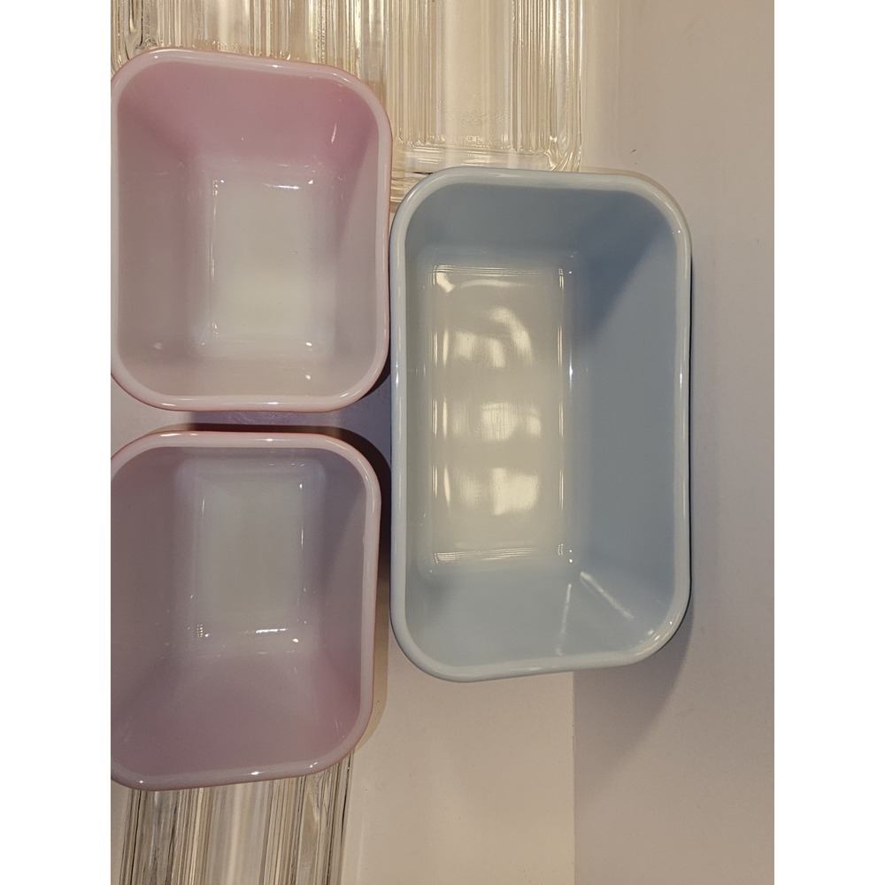 Vintage PYREX Refrigerator Dishes 3 Piece Set W 2 Lids 501, 502 Primary Colors - Picture 10 of 16